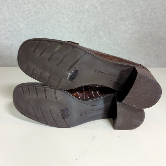 Bandolino Brown Croc loafers Embossed Leather block Heel Women's Shoes 8M Preppy - Picture 5 of 6